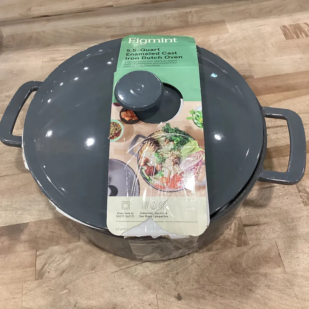 5.5qt Enamel Dutch Oven Stock Pot Gray Eclipse - ™: Cast Iron Lid, Even-Heating, Induction Compatible