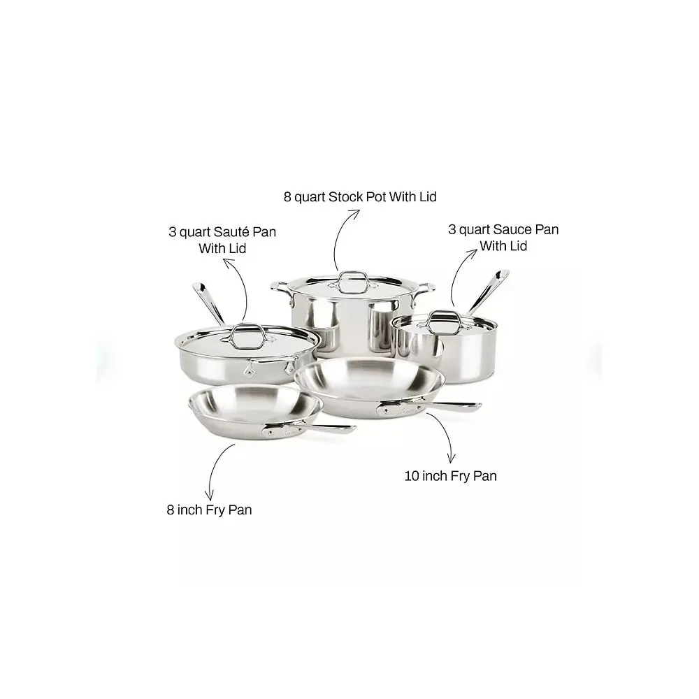 All-Clad D3 Stainless 3-Ply Bonded 8-Piece Cookware Set, Stainless Steel