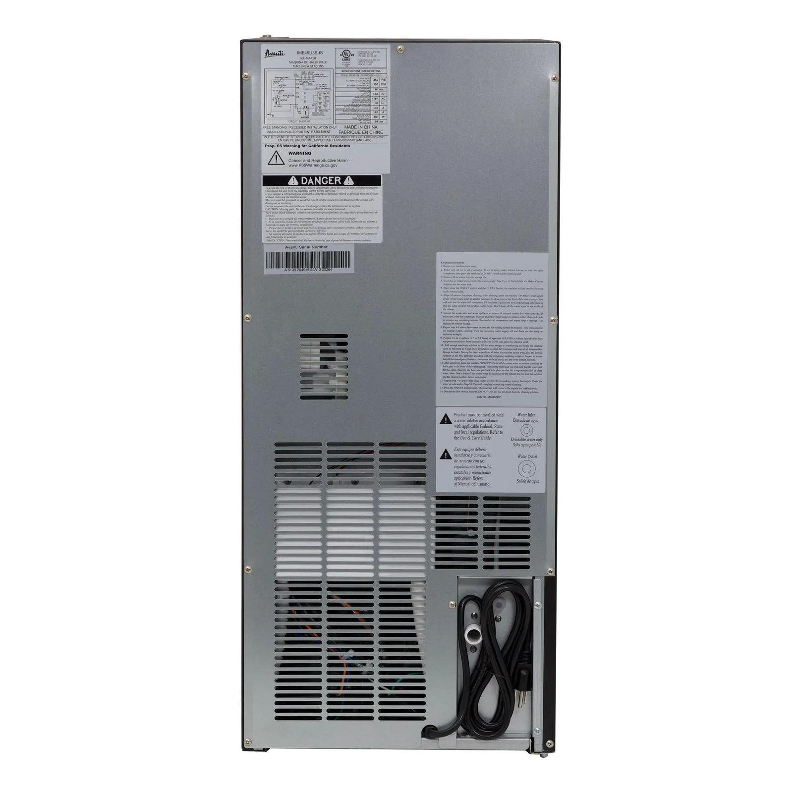 Avanti IME49U3SIS Avanti Elite Built-In Or Freestanding Ice Maker, 15" - Stainless Steel / 49 Lbs