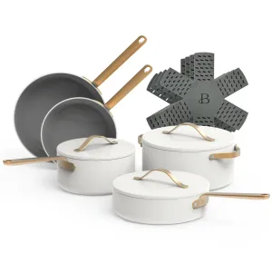 Beautiful 19206 12pc Ceramic Non-Stick Cookware Set, White Icing by Drew Barrymore