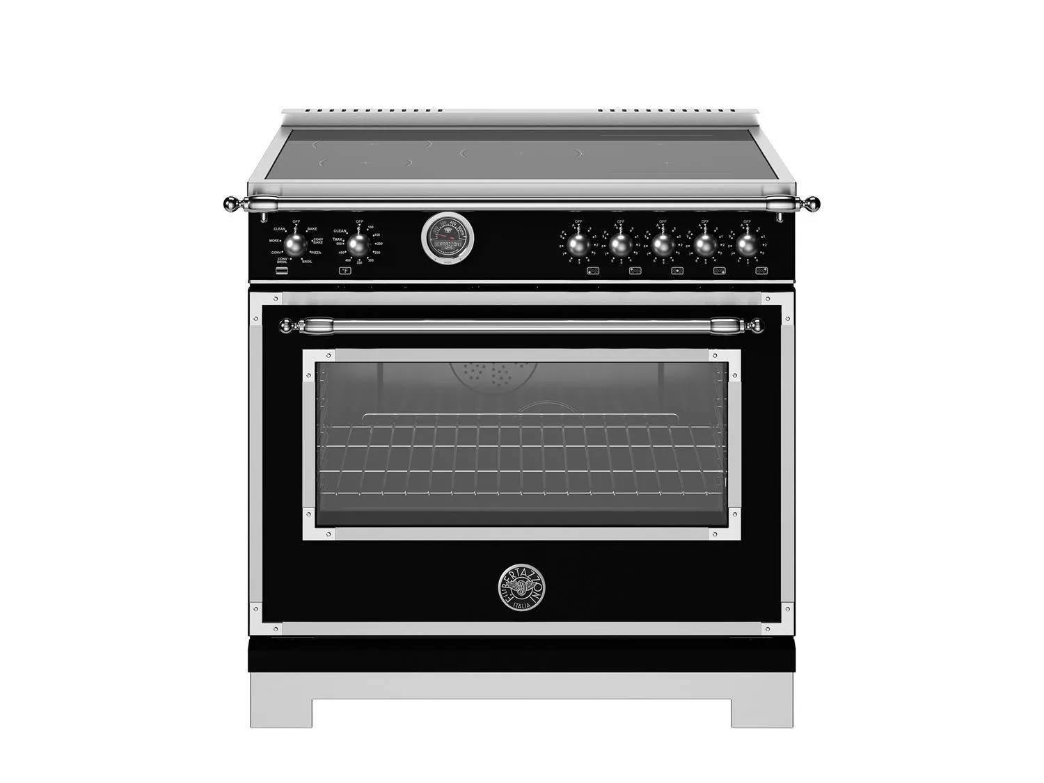 Bertazzoni HER365ICFEPNET 36 Inch Induction Range, 5 Heating Zones And Cast Iron Griddle, Electric Self-Clean Oven Nero