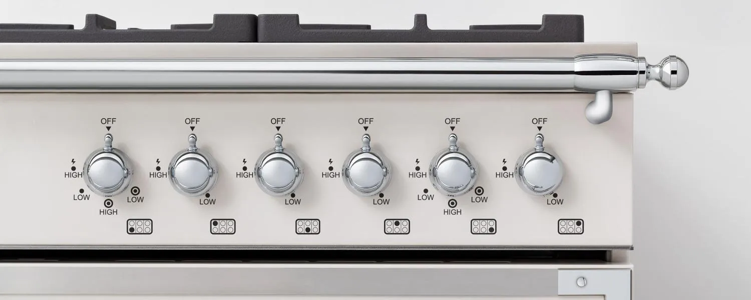 Bertazzoni  HER366BCFEPAVT range_continuous_grates36 Inch Dual Fuel Range, 6 Brass Burner And Cast Iron Griddle, Electric Self-Clean Oven Avorio