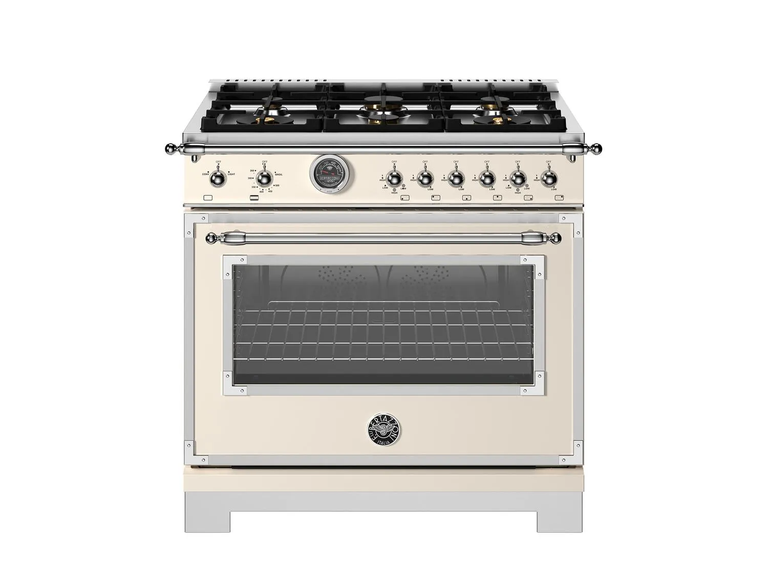 Bertazzoni HER366BCFGMAVT 36 Inch All Gas Range, 6 Brass Burners And Cast Iron Griddle Avorio