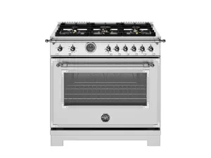 Bertazzoni HER366BCFGMXT 36 Inch All Gas Range, 6 Brass Burners And Cast Iron Griddle Stainless Steel