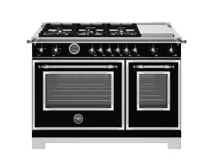 Bertazzoni HER486BTFGMNET 48 Inch All-Gas Range 6 Brass Burner And Griddle Nero Matt