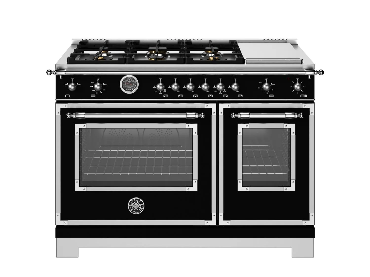 Bertazzoni HER486BTFGMNET 48 Inch All-Gas Range 6 Brass Burner And Griddle Nero Matt