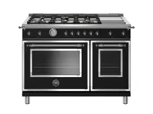 Bertazzoni HERT486GGASNET 48 Inch All-Gas Range 6 Brass Burner And Griddle Nero Matt