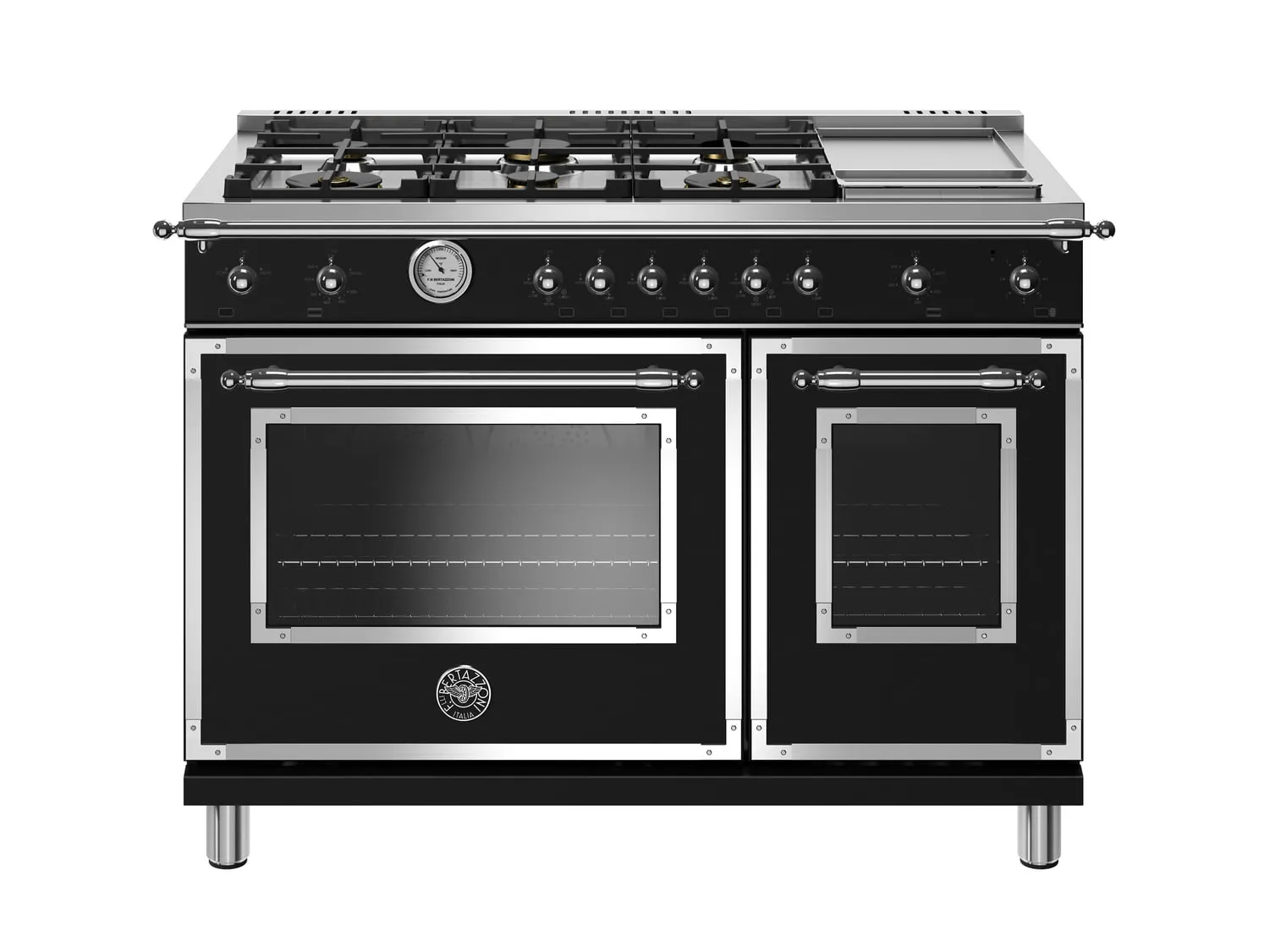 Bertazzoni HERT486GGASNET 48 Inch All-Gas Range 6 Brass Burner And Griddle Nero Matt