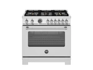 Bertazzoni MAS366BCFEPXT 36 Inch Dual Fuel Range, 6 Brass Burners And Cast Iron Griddle, Electric Self-Clean Oven Stainless Steel