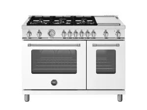 Bertazzoni MAS486GGASBIV 48 Inch All Gas Range, 6 Burner And Griddle Bianco Matt