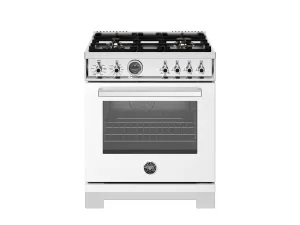Bertazzoni PRO304BFEPBIT 30 Inch Dual Fuel Range, 4 Brass Burners, Electric Self-Clean Oven Bianco