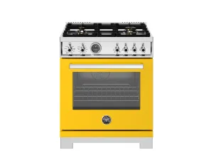 Bertazzoni PRO304BFEPGIT 30 Inch Dual Fuel Range, 4 Brass Burners, Electric Self-Clean Oven Giallo