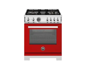Bertazzoni PRO304BFEPROT 30 Inch Dual Fuel Range, 4 Brass Burners, Electric Self-Clean Oven Rosso