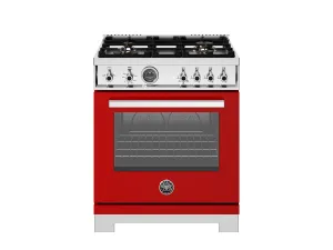Bertazzoni PRO304BFGMROT 30 Inch All Gas Range, 4 Brass Burners Rosso