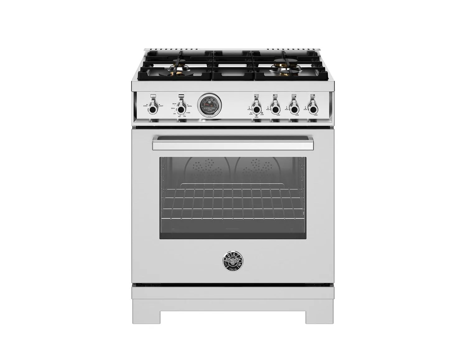 Bertazzoni PRO304BFGMXT 30 Inch All Gas Range, 4 Brass Burners Stainless Steel