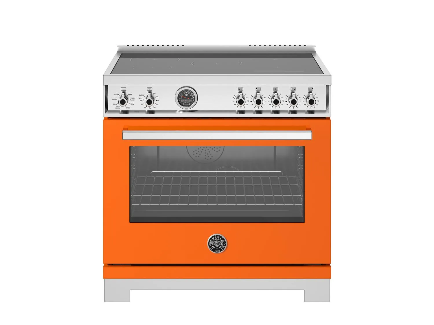 Bertazzoni PRO365ICFEPART 36 Inch Induction Range, 5 Heating Zones And Cast Iron Griddle, Electric Self-Clean Oven Arancio