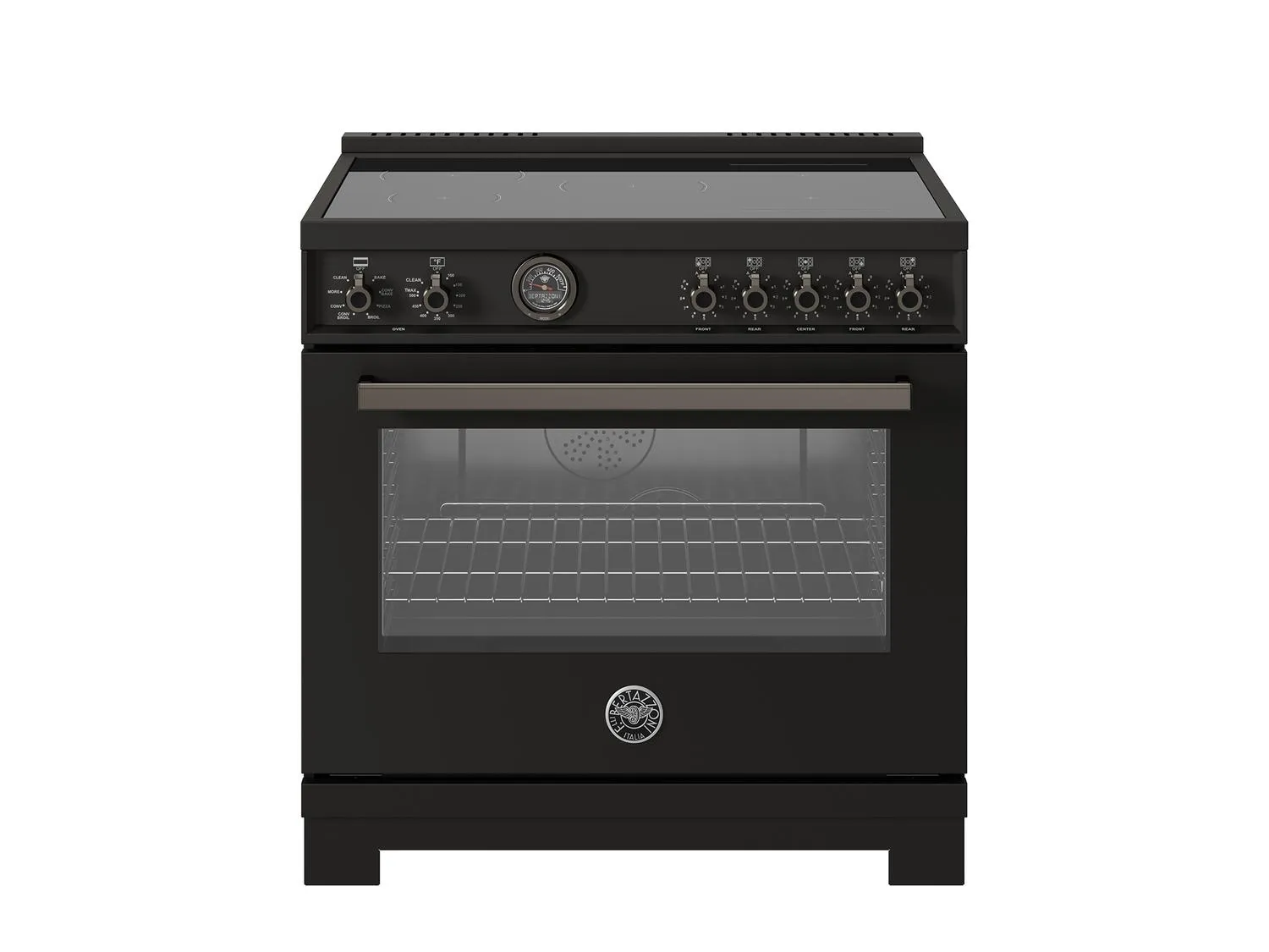 Bertazzoni PRO365ICFEPCAT 36 Inch Induction Range, 5 Heating Zones And Cast Iron Griddle, Electric Self-Clean Oven Carbonio