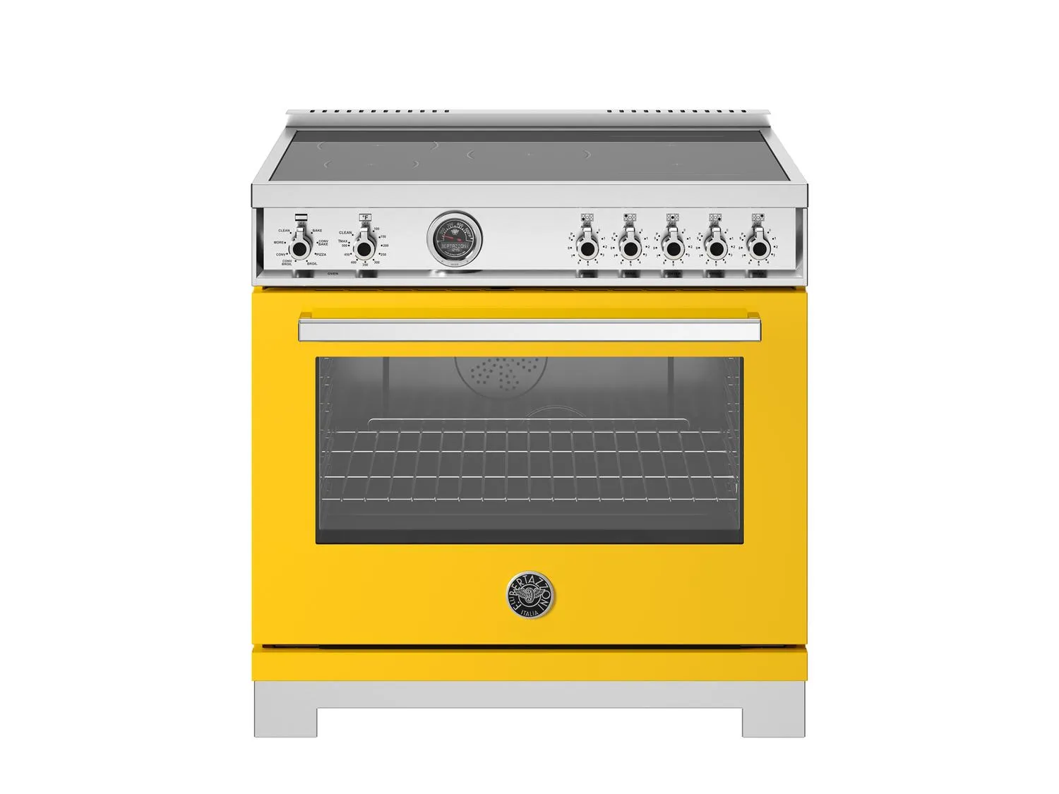 Bertazzoni PRO365ICFEPGIT 36 Inch Induction Range, 5 Heating Zones And Cast Iron Griddle, Electric Self-Clean Oven Giallo