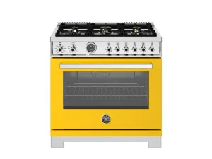 Bertazzoni PRO366BCFEPGIT 36 Inch Dual Fuel Range, 6 Brass Burners And Cast Iron Griddle, Electric Self-Clean Oven Giallo