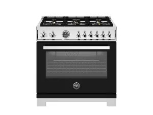 Bertazzoni PRO366BCFEPNET 36 Inch Dual Fuel Range, 6 Brass Burners And Cast Iron Griddle, Electric Self-Clean Oven Nero