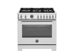 Bertazzoni PRO366BCFEPXT 36 Inch Dual Fuel Range, 6 Brass Burners And Cast Iron Griddle, Electric Self-Clean Oven Stainless Steel