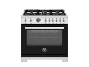 Bertazzoni PRO366BCFGMNET 36 Inch All Gas Range, 6 Brass Burners And Cast Iron Griddle Nero