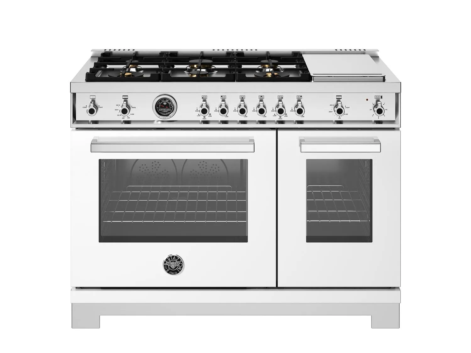 Bertazzoni PRO486BTFGMBIT 48 Inch All-Gas Range 6 Brass Burners And Griddle Bianco