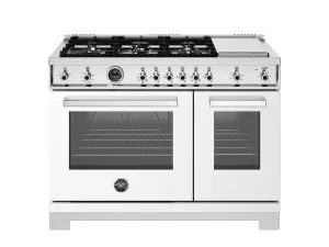 Bertazzoni PRO486BTFGMBIT 48 Inch All-Gas Range 6 Brass Burners And Griddle Bianco