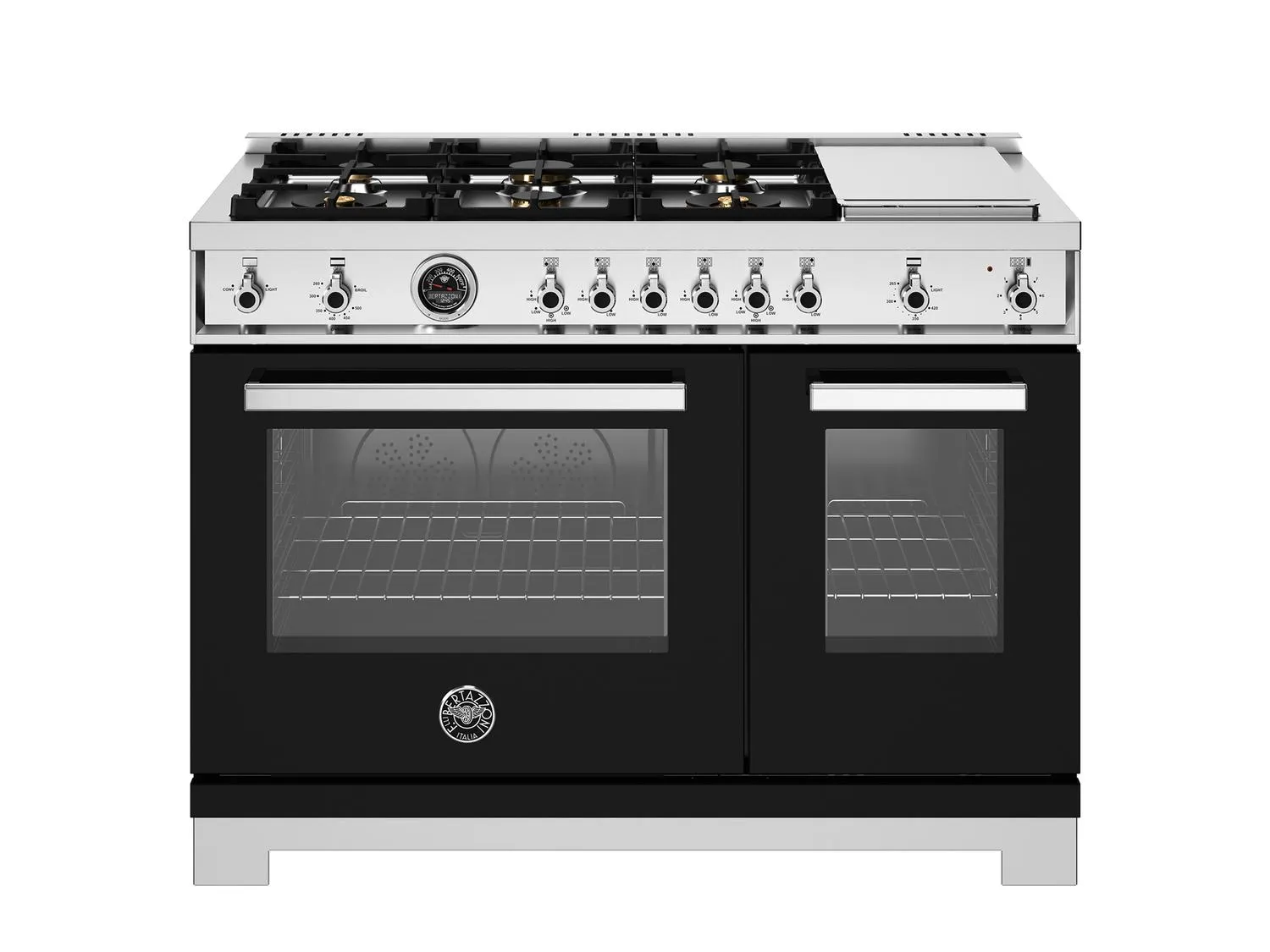 Bertazzoni PRO486BTFGMNET 48 Inch All-Gas Range 6 Brass Burners And Griddle Nero