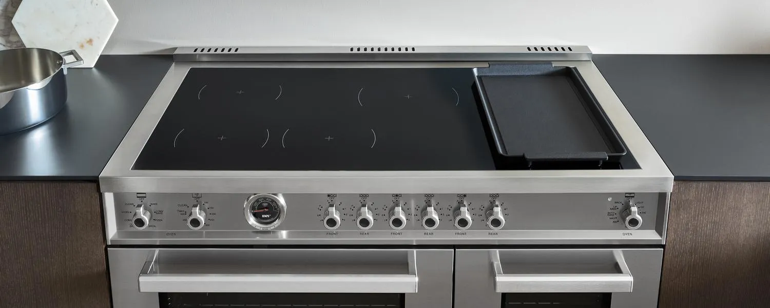 Bertazzoni PRO486IGFEPXT 48 Inch Induction Range, 6 Heating Zones And Cast Iron Griddle, Electric Self-Clean Oven Stainless Steel