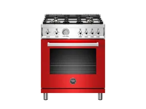 Bertazzoni PROF304GASROT 30 Inch All Gas Range, 4 Brass Burner Rosso