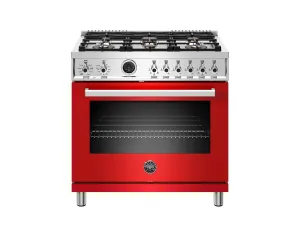Bertazzoni PROF366DFSROT 36 Inch Dual Fuel Range, 6 Brass Burner, Electric Self-Clean Red