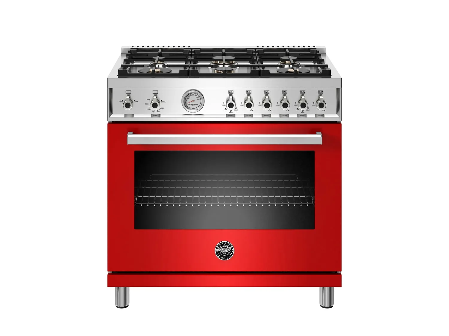 Bertazzoni PROF366GASROT 36 Inch All Gas Range, 6 Brass Burners Rosso