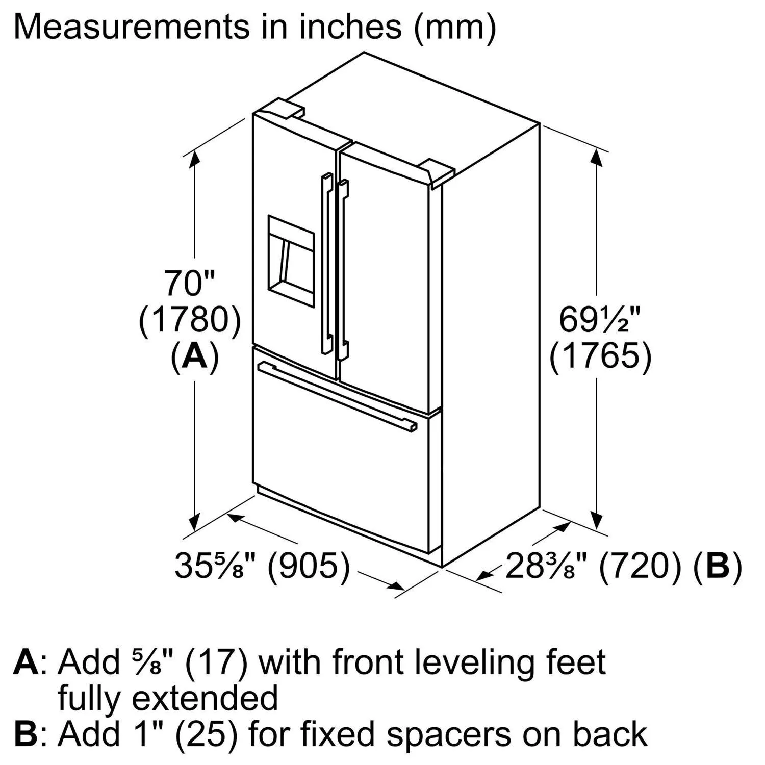 Bosch B36FD50SNB 500 Series French Door Bottom Mount Refrigerator 36'' Easy Clean Stainless Steel B36Fd50Snb