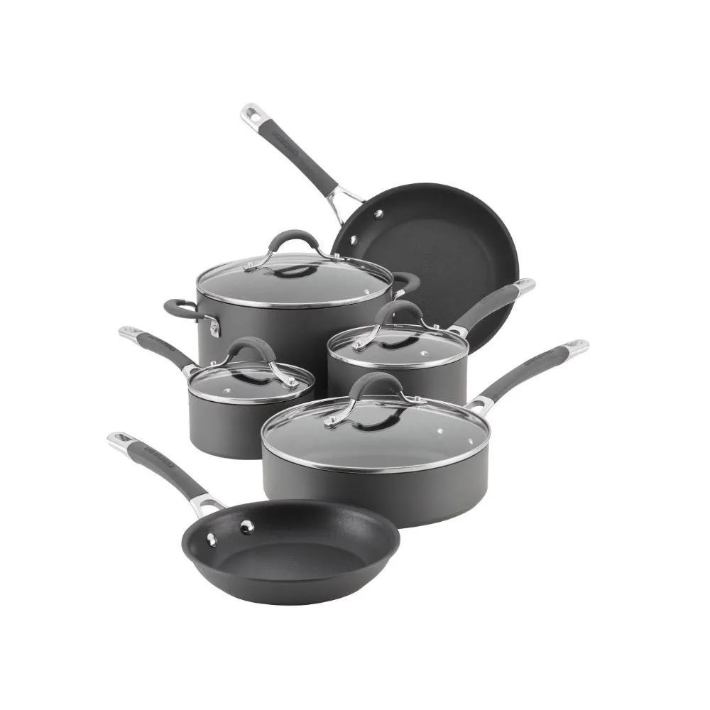 Circulon 83903 10 Piece Radiance Hard-Anodized Nonstick Cookware Pots & Pans Set, Gray