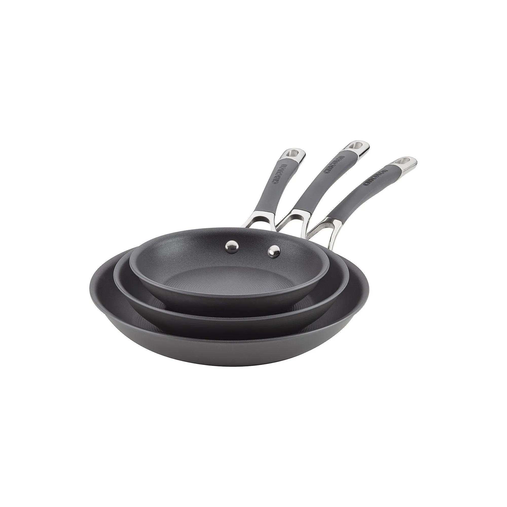 Circulon 83912 Radiance Hard-Anodized Nonstick Frying Pan Triple Pack, 3-Piece, Gray