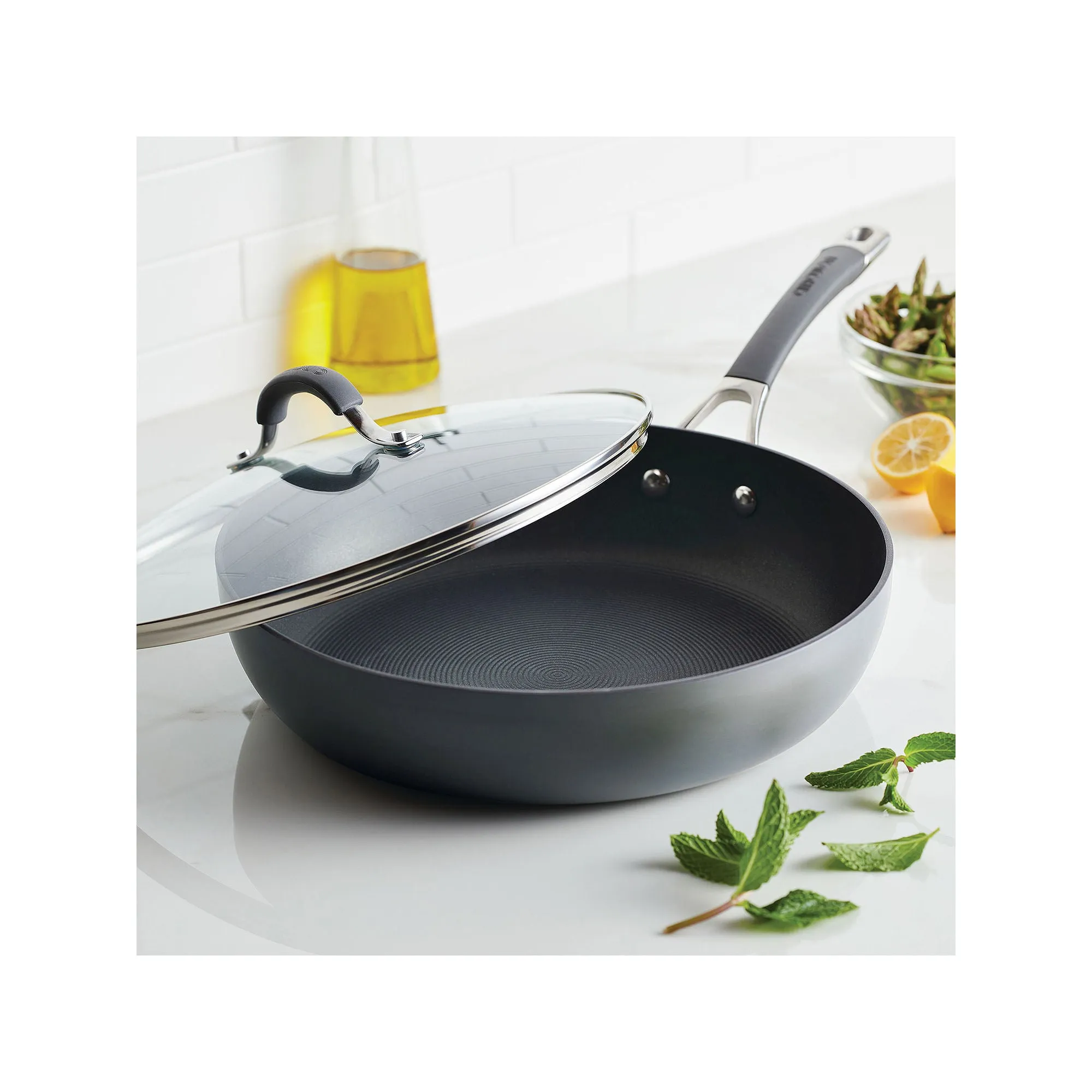 Circulon HardAnodized Nonstick Frying Pan with Lid,12, Gray
