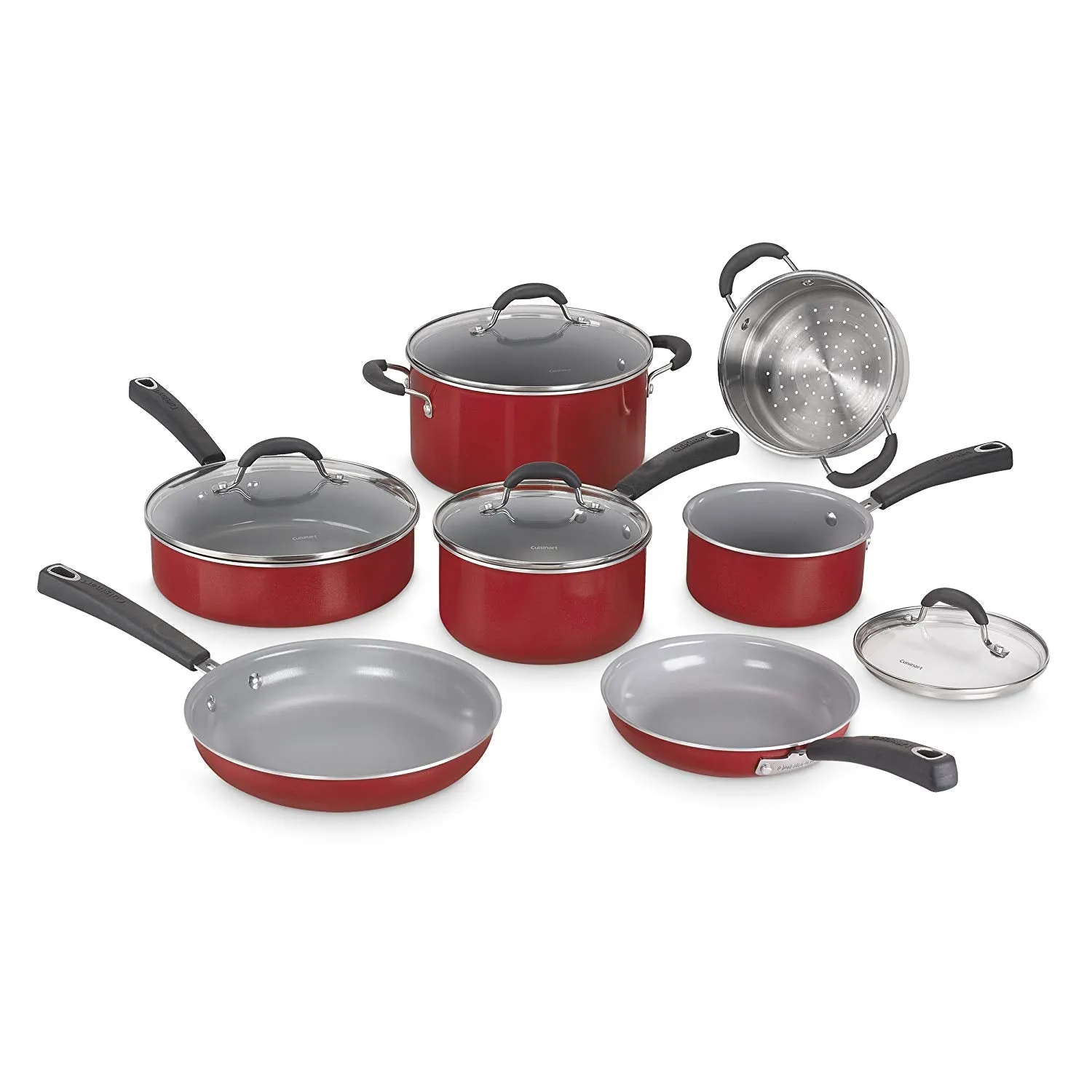 Cuisinart 54C-11R Advantage Ceramica XT Cookware Set, Red, Medium