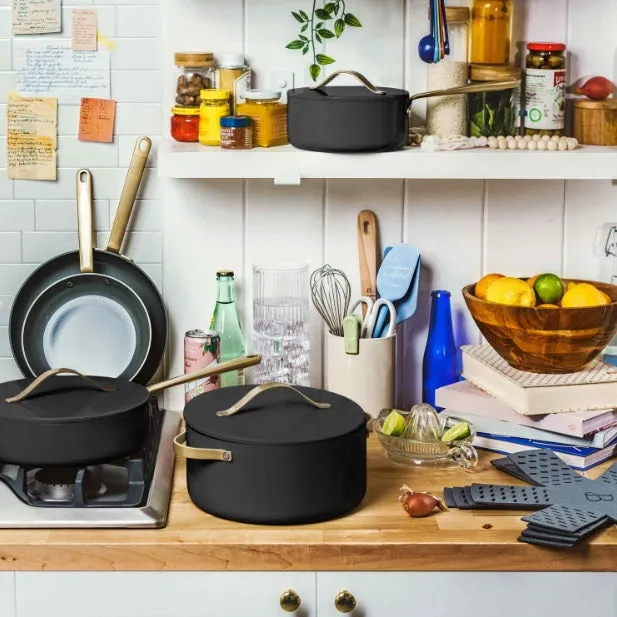 Drew Barrymore 19216 Beautiful 12pc Ceramic Non-Stick Cookware Set, Black Sesame