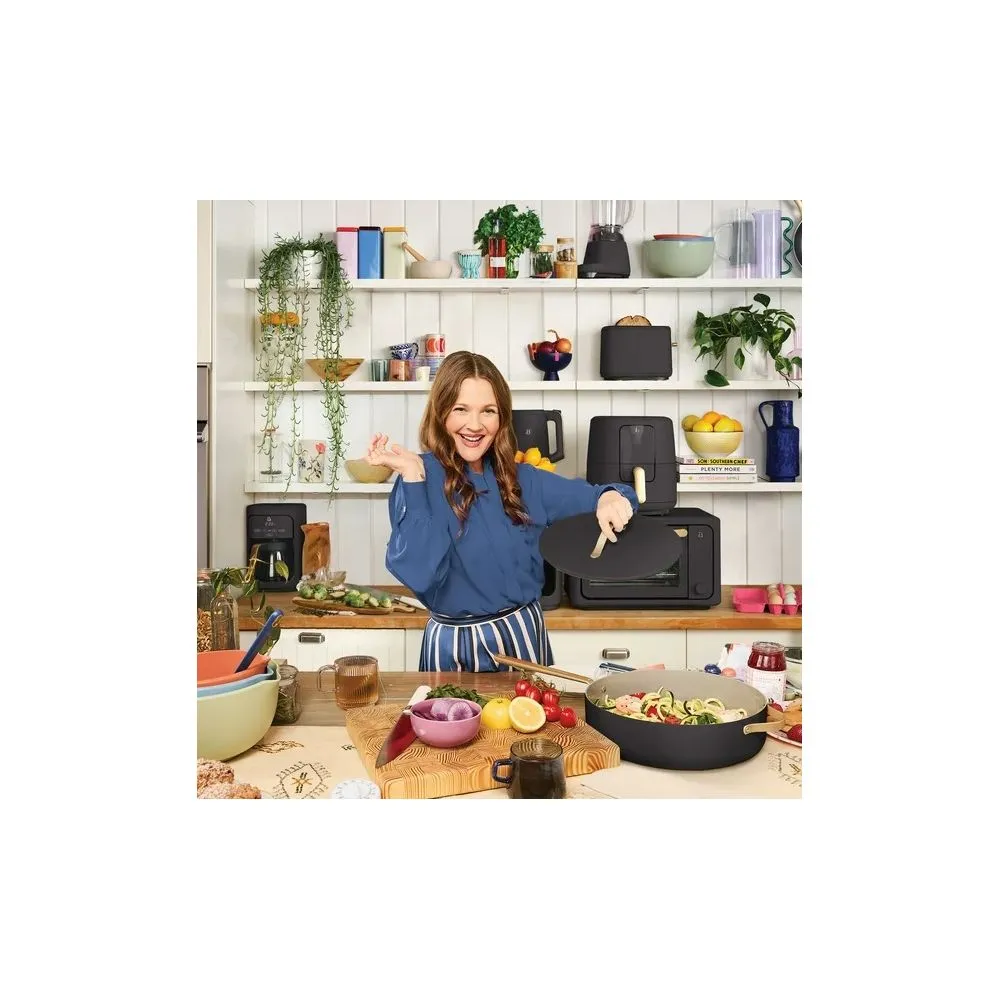 Drew Barrymore 19216 Beautiful 12pc Ceramic Non-Stick Cookware Set, Black Sesame