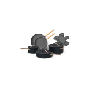 Drew Barrymore 19216 Beautiful 12pc Ceramic Non-Stick Cookware Set, Black Sesame