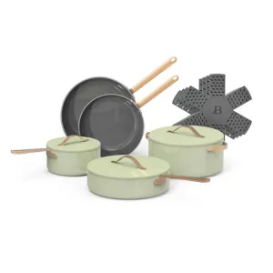 Drew Barrymore 19223 Beautiful 12pc Ceramic Non-Stick Cookware Set, Sage Green