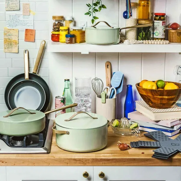 Drew Barrymore 19223 Beautiful 12pc Ceramic Non-Stick Cookware Set, Sage Green