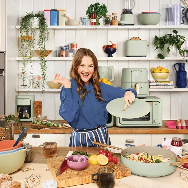 Drew Barrymore 19223 Beautiful 12pc Ceramic Non-Stick Cookware Set, Sage Green
