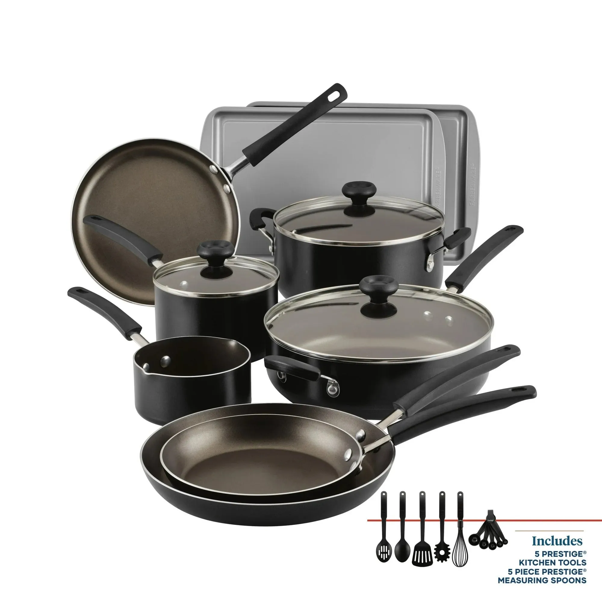 Farberware 22455 Easy Clean 22 Piece Nonstick Cookware Pots and Pans Set, Black