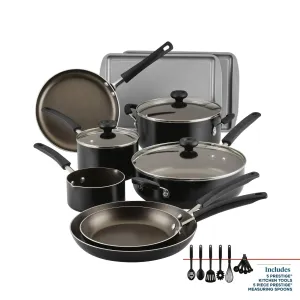 Farberware 22455 Easy Clean 22 Piece Nonstick Cookware Pots and Pans Set, Black