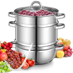 Fohere A001 11Qt Steam Juicer Extractor for Canning with Glass Lid, Hose, Clamp for Juice, Jams Silver