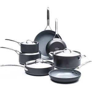 GreenPan CC000045-001 Paris Pro Hard Anodized Healthy Ceramic Nonstick, 11 Piece Cookware Pots and Pans Set Grey