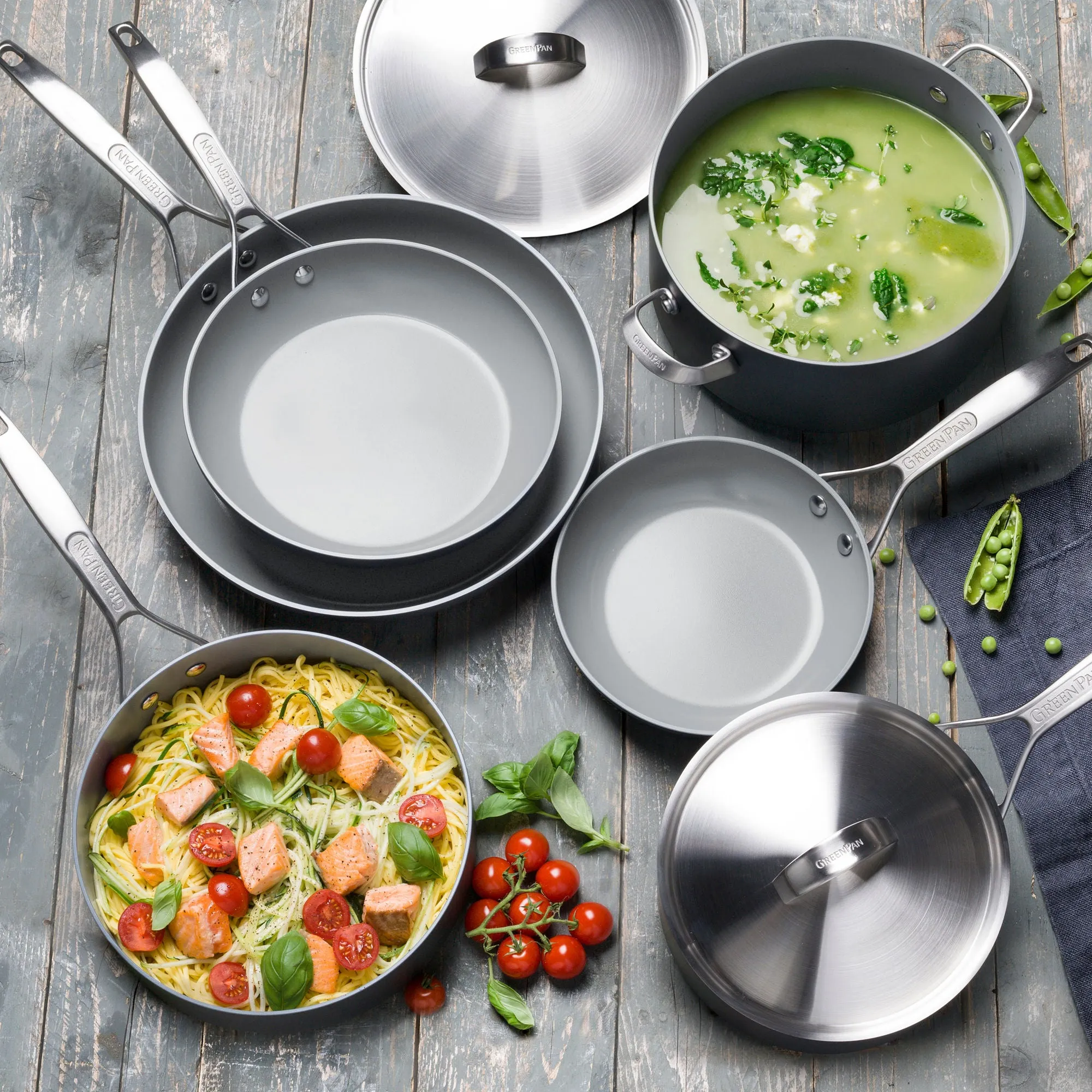 GreenPan CC000045-001 Paris Pro Hard Anodized Healthy Ceramic Nonstick, 11 Piece Cookware Pots and Pans Set Grey
