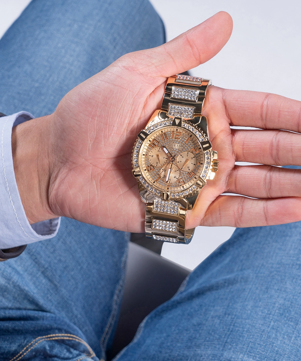 GUESS Mens Gold Tone Multi-function Watch